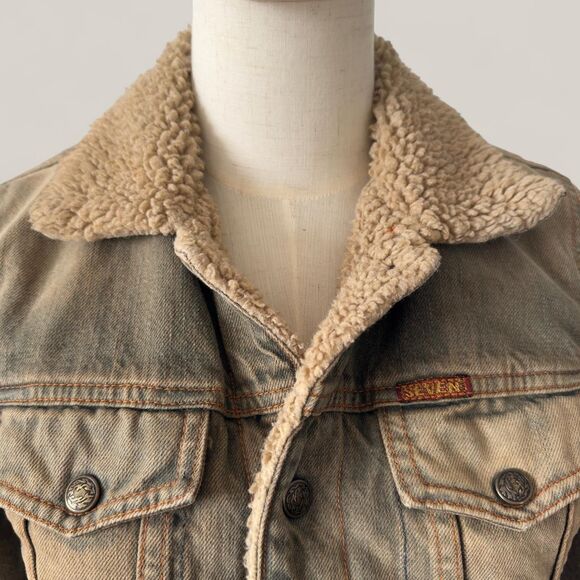 7 For All Mankind Cropped Sherpa Trucker Denim Jacket XS – Rare Y2K Made in USA - Picture 2 of 7
